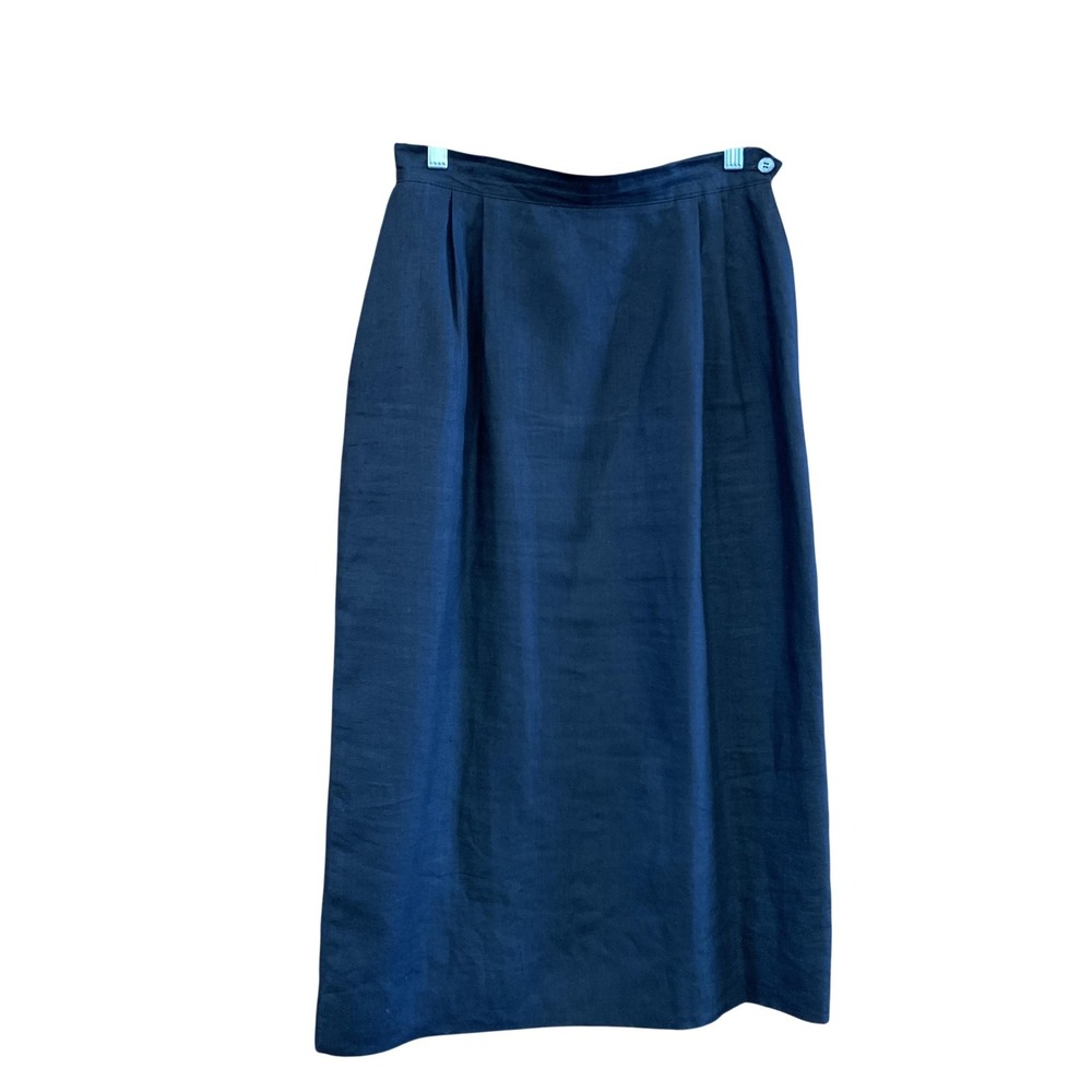 The Elephant’s Trunk Linen Midi Skirt Black Size 10 Pockets Button Back Made USA